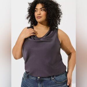 Torrid Satin Cowl Neck Tank Top Size 2 2x Dark Gray Sleeveless Silky Layering